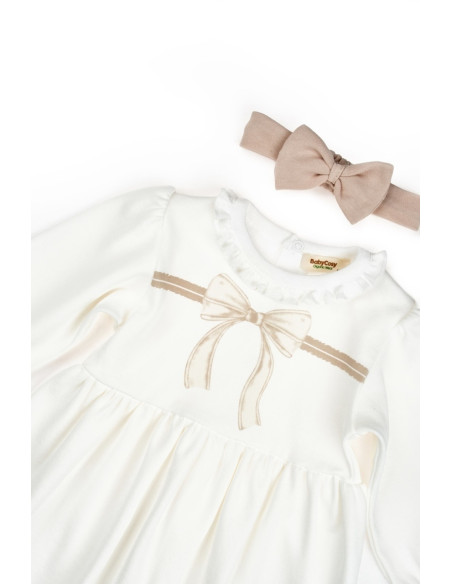 UP-BC-CSY8161-3,Set rochita cu bentita, Bow, BabyCosy, 100%bumbac organic, Stone, Diverse marimi