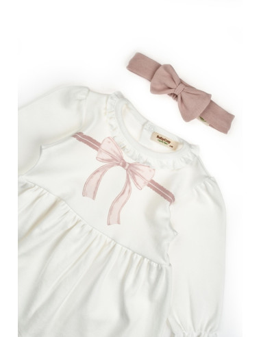 UP-BC-CSY8162-3,Set rochita cu bentita, Bow, BabyCosy, 100%bumbac organic, Powder, Diverse marimi