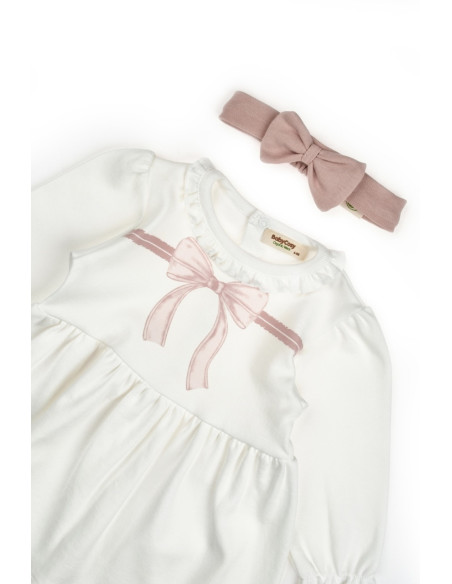 UP-BC-CSY8162-3,Set rochita cu bentita, Bow, BabyCosy, 100%bumbac organic, Powder, Diverse marimi