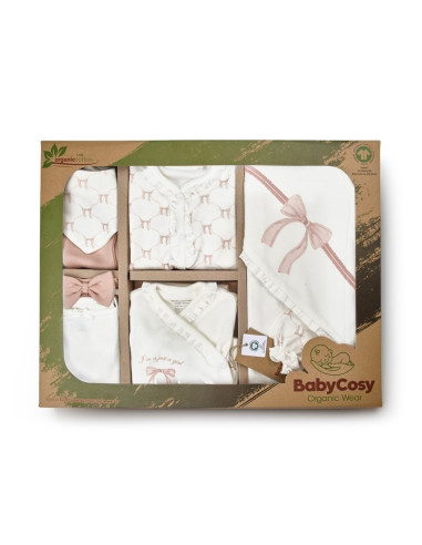 UP-BC-CSY8170,Set de 10 piese pentru nou nascut, Bow, powder, 100% bumbac organic, BabyCosy