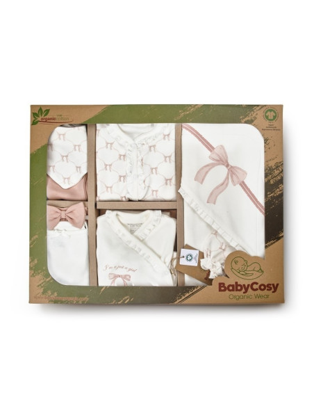 UP-BC-CSY8170,Set de 10 piese pentru nou nascut, Bow, powder, 100% bumbac organic, BabyCosy