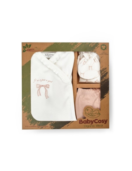 UP-BC-CYS8174,Set de 5 piese pentru nou nascut, Bow, powder, BabyCosy