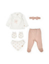 UP-BC-CYS8174,Set de 5 piese pentru nou nascut, Bow, powder, BabyCosy