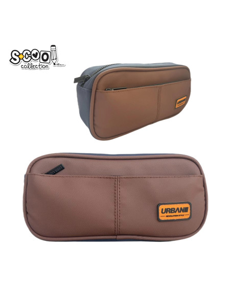 SC2885,Penar borseta Urban, 2 fermoare, BROWN, 21.5x6.5x10.5 cm - S-COOL