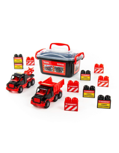 ROB-57143,Set masinute si cuburi constructii - Mammoet, 28.5x19.5x15.5 cm, Polesie