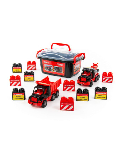 ROB-57143,Set masinute si cuburi constructii - Mammoet, 28.5x19.5x15.5 cm, Polesie