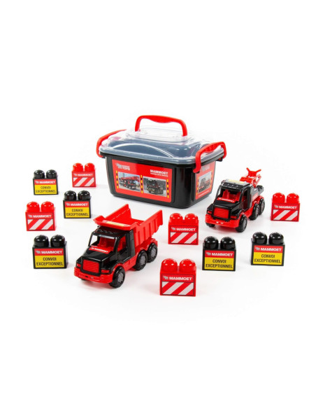 ROB-57143,Set masinute si cuburi constructii - Mammoet, 28.5x19.5x15.5 cm, Polesie