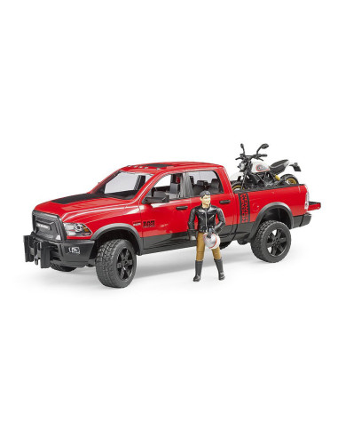 BR02502,Bruder - Masina De Teren Ram 2500 Cu Motocicleta Scrambler Ducati Desert Si Sofer