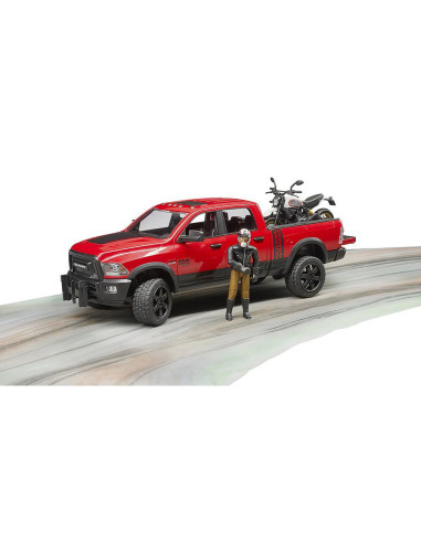 BR02502,Bruder - Masina De Teren Ram 2500 Cu Motocicleta Scrambler Ducati Desert Si Sofer