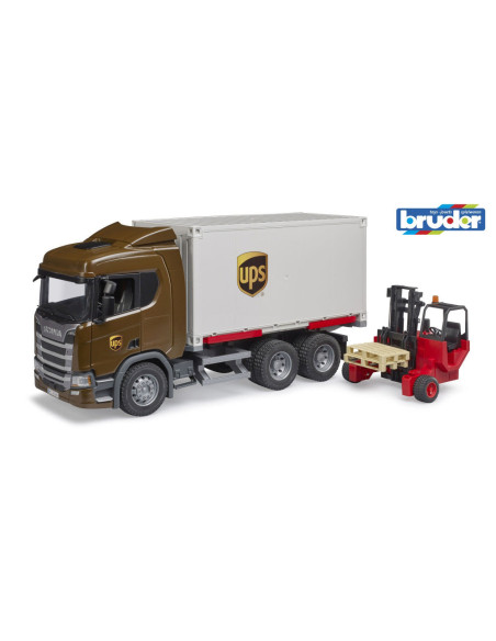 BR03582,Bruder camion UPS Scania Super 560R si stivuitor