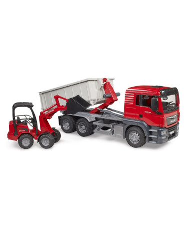 BR03767,Bruder camion Man TGS cu container roll off si incarcator compact Schaffer