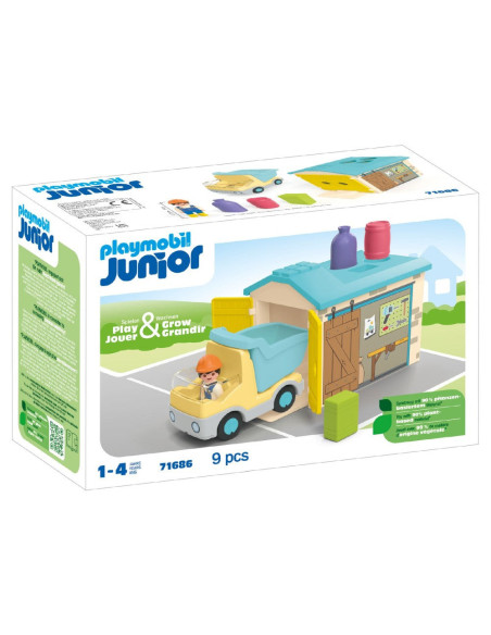 PM71686,Playmobil Junior - Camion cu garaj de sortare