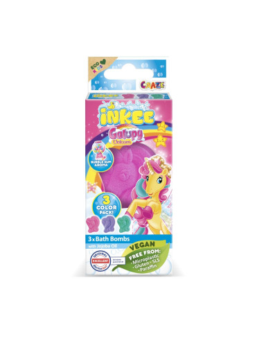CRZ55113,Craze - Bombe de baie Inkee 3 buc asortate in forma de unicorn