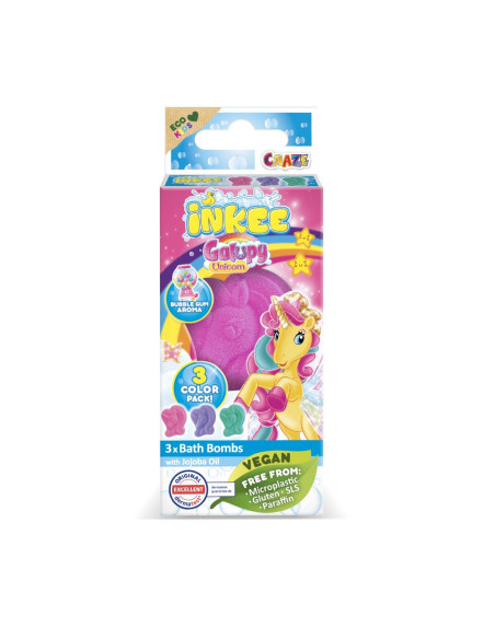 CRZ55113,Craze - Bombe de baie Inkee 3 buc asortate in forma de unicorn