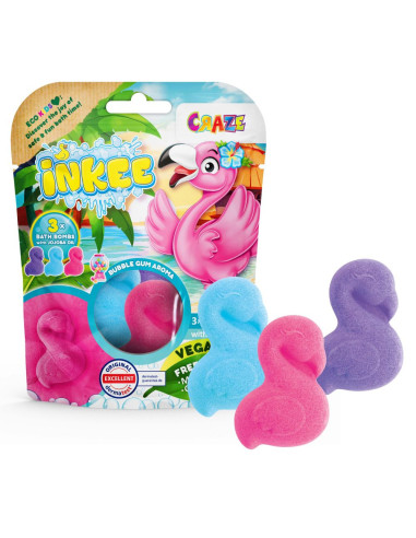 CRZ55380,Craze - Bombe de baie Inkee 3 buc asortate in forma de Flamingo