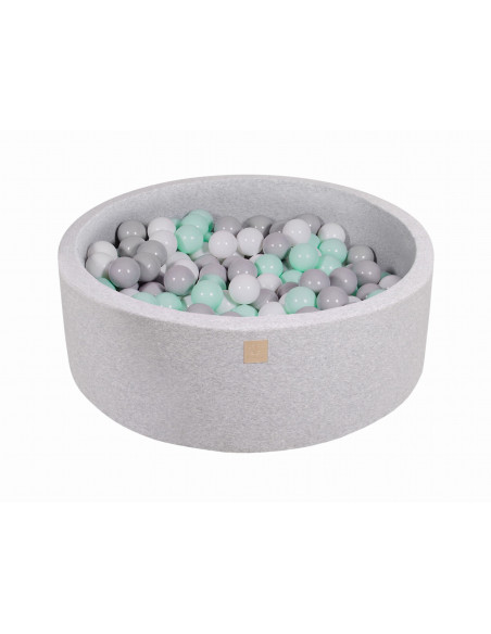 Piscina uscata cu 200 de bile 7 cm MeowBaby®, alb, gri si mint