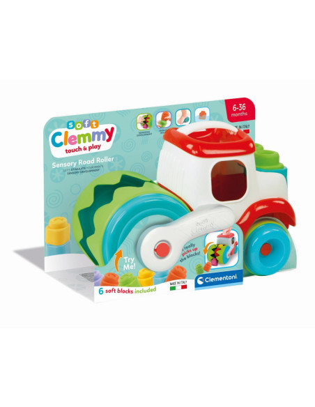 CL17495,Clementoni - Jucarie educationala Soft Clemmy compactor de cuburi pentru dezvoltarea senzoriala si motorie a copiilor