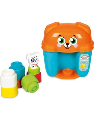 CL17769,Clementoni - Jucarie educationala Soft Clemmy cos Catelus cu cuburi de constructie moi si lavabile