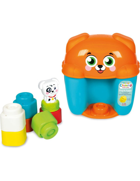 CL17769,Clementoni - Jucarie educationala Soft Clemmy cos Catelus cu cuburi de constructie moi si lavabile