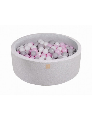 Piscina uscata cu 200 de bile 7 cm MeowBaby®, alb, gri si roz