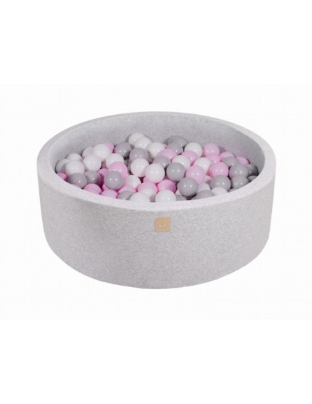 Piscina uscata cu 200 de bile 7 cm MeowBaby®, alb, gri si roz