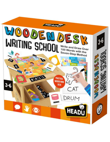 HE60575,Headu - Birou din lemn cu diverse activitati educative de a scrie si desena 3-6 ani