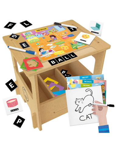 HE60575,Headu - Birou din lemn cu diverse activitati educative de a scrie si desena 3-6 ani
