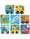 HE59056,Headu - 8 Puzzleuri progresive Vehicule cu piese mari pentru copiii de peste 2 ani