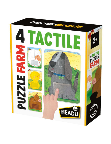 HE59063,Headu - 4 Puzzleuri tactile animale de la ferma cu piese mari pentru copiii de peste 2 ani