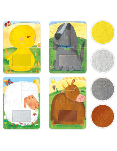 HE59063,Headu - 4 Puzzleuri tactile animale de la ferma cu piese mari pentru copiii de peste 2 ani