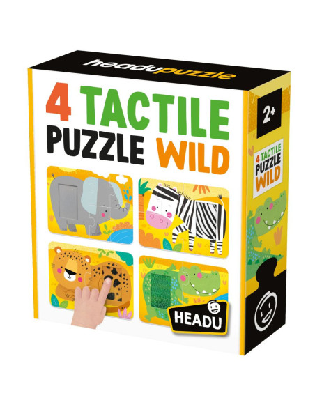 HE59070,Headu - 4 Puzzleuri tactile animale din salbaticie cu piese mari pentru copiii de peste 2 ani