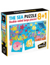 HE59759,Headu - 8+1 Puzzle Animale Marine cu piese mari imprimate pe ambele fete