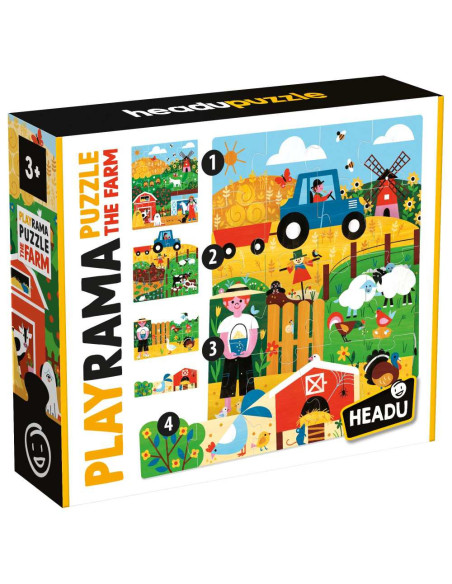 HE59032,Headu - Puzzle-uri stivuibile Aventura la Ferma pentru copiii de peste 3 ani