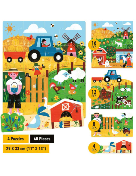 HE59032,Headu - Puzzle-uri stivuibile Aventura la Ferma pentru copiii de peste 3 ani