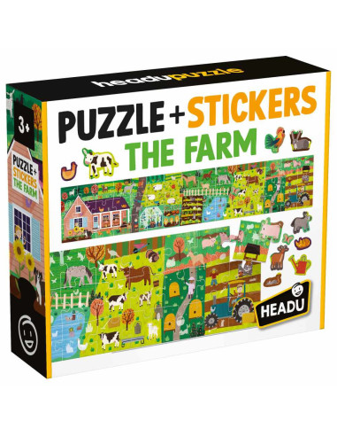 HE59087,Headu - Puzzle si stickere Ferma cu 48 piese
