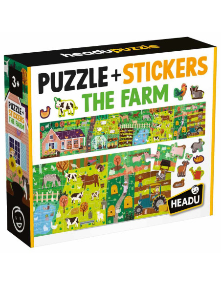 HE59087,Headu - Puzzle si stickere Ferma cu 48 piese