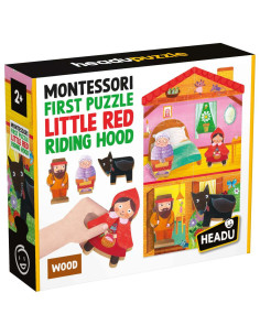 HE59094,Headu - Montessori primul meu puzzle Scufita Rosie ce include 4 forme din lemn