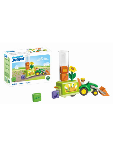 PM71773,Playmobil - Junior dezvoltare prin joaca Tractor cu incarcatura si semanatoare