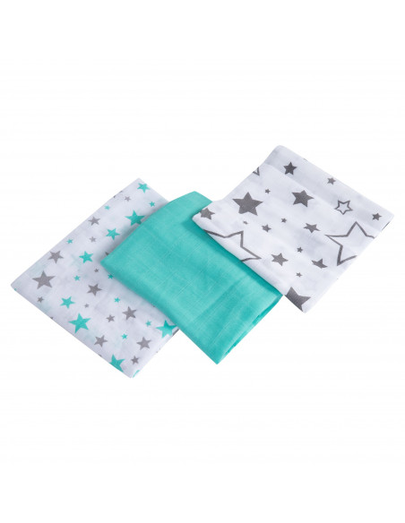 Set 3 Museline din bumbac 100%, Scutec multifunctional Stelute