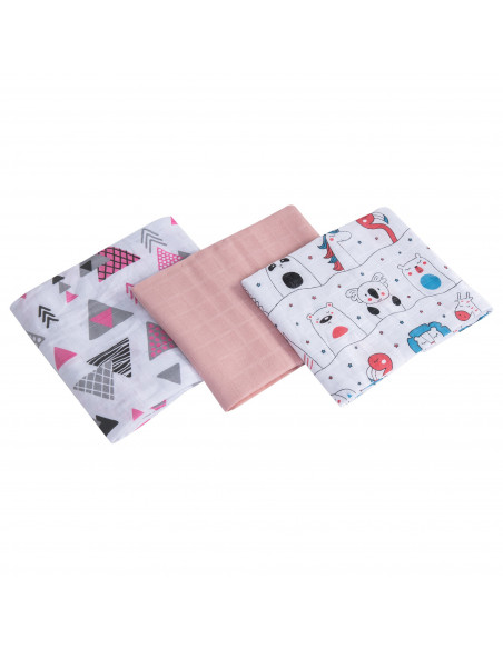Set 3 Museline din bumbac 100%, Scutec multifunctional Girl, 65