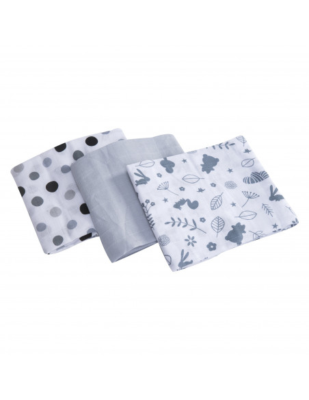 Set 3 Museline din bumbac 100%, Scutec multifunctional Grey, 65