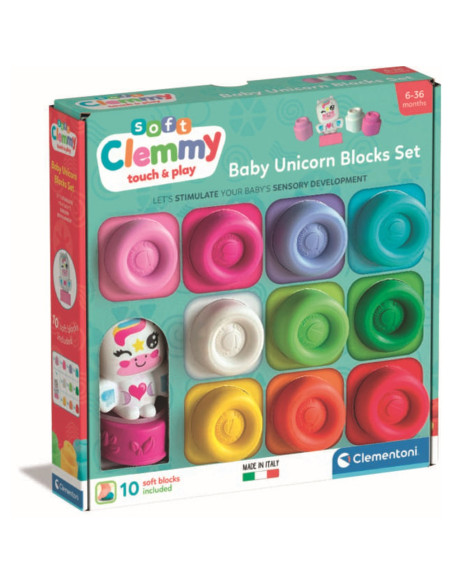 CL17630,Clementoni - Set de joaca educational Soft Clemmy Unicorn cu 10 cuburi de constructie moi si lavabile