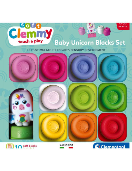 CL17630,Clementoni - Set de joaca educational Soft Clemmy Unicorn cu 10 cuburi de constructie moi si lavabile