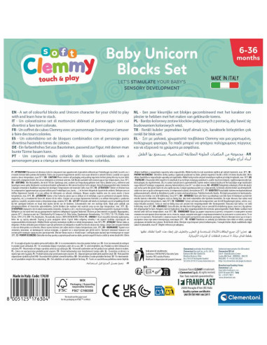 CL17630,Clementoni - Set de joaca educational Soft Clemmy Unicorn cu 10 cuburi de constructie moi si lavabile