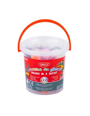 Plastilina modelat in galeata DACO PL410, 10 culori, 400 g