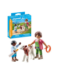 PM71803,Playmobil - Set 2 figurine Femeie fermier cu copil si vitel 2
