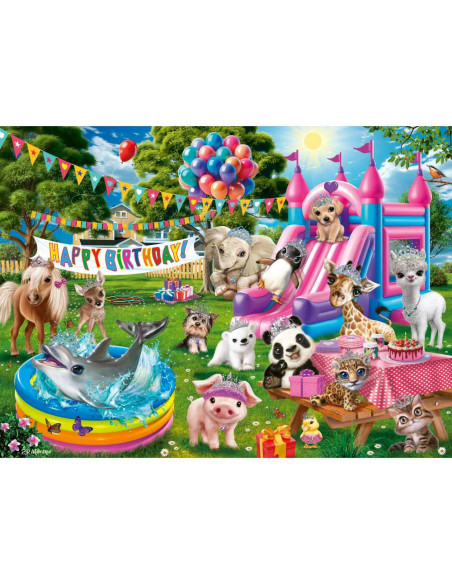 RVSPC04161,Ravensburger - Puzzle petrecere aniversara cu animalute 100 piese XXL