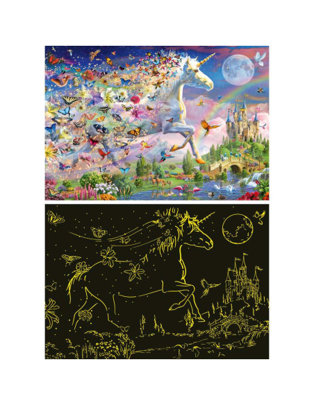 RVSPC00872,Ravensburger - Puzzle Star Line Unicorn si fluturi care lumineaza in intuneric 200 piese XXL