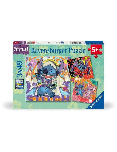 RVSPC01070,Ravensburger - Puzzle Disney Stitch in ritmul muzicii 3x49 piese