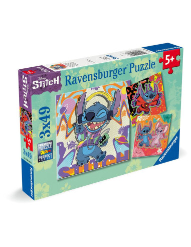 RVSPC01070,Ravensburger - Puzzle Disney Stitch in ritmul muzicii 3x49 piese